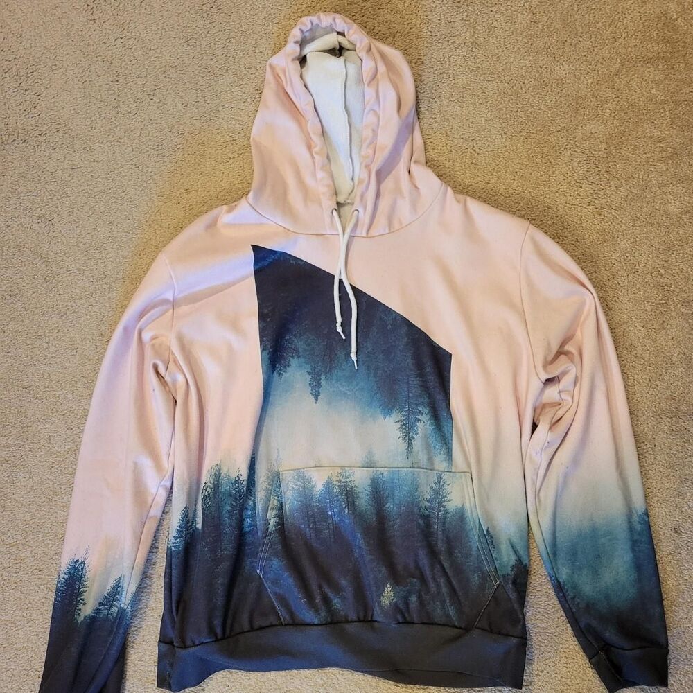 Men's Hoodie pink and forest graphic abstract Size XL